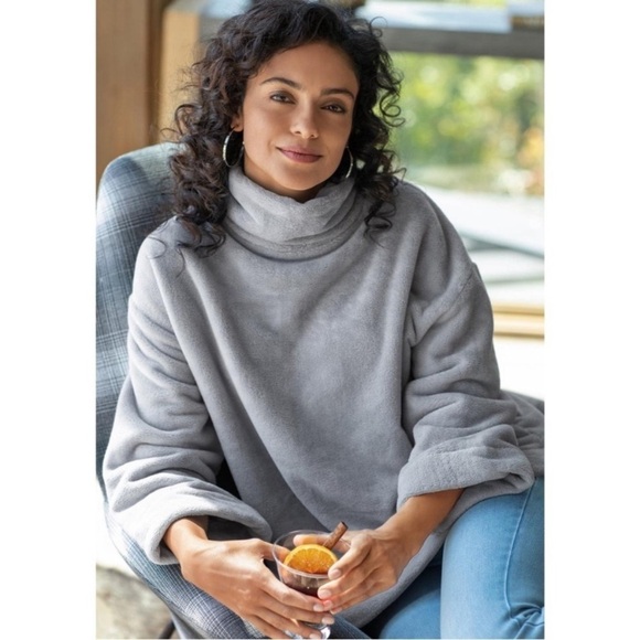 SOFT SURROUNDINGS Glacier Plush Fleece Pullover Cozy Gray Women's Sweater - Picture 1 of 11